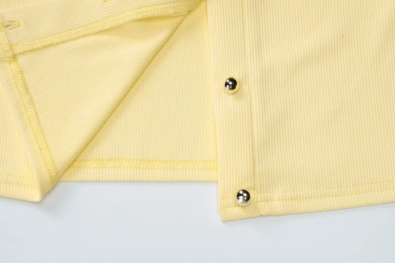 Yellow Cardigan Woman Clothes Fall Solid Color Ribbed Knitted Sweaters Button Up Long Sleeve Top
