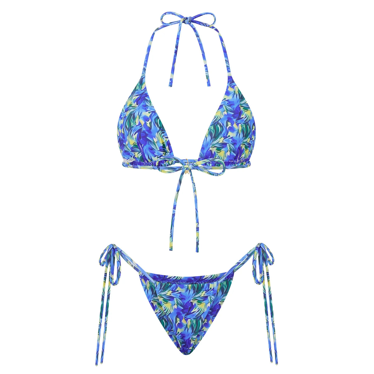 Women 2 Pieces Bikini Swimsuit Spaghetti Strap Top Tie Side Triangle G-Thong Bathing Suit Beach Holiday Swimwear