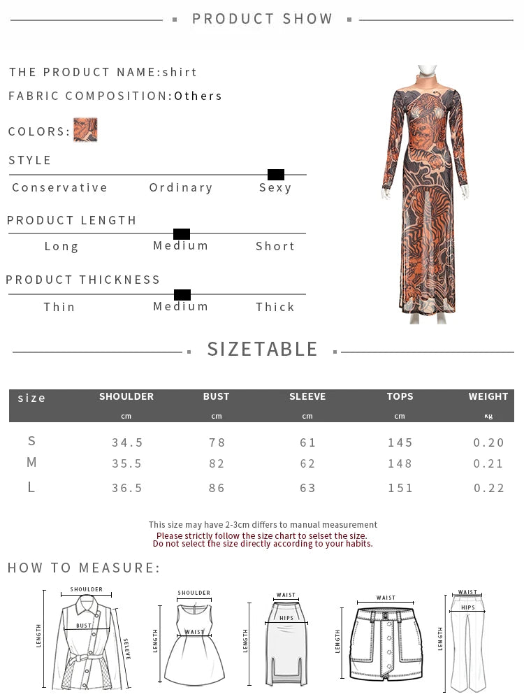 See Through T-Shirts Women Tiger Print Long Sleeve High Neck High Slits High Elastic Skinny Trend Street Hipster Tops