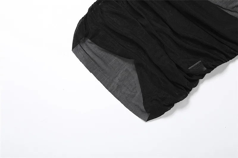 See Through Mesh Black Sexy Tank Top Summer 2026 Women Fashion Asymmetrical One Shoulder Halter Tops