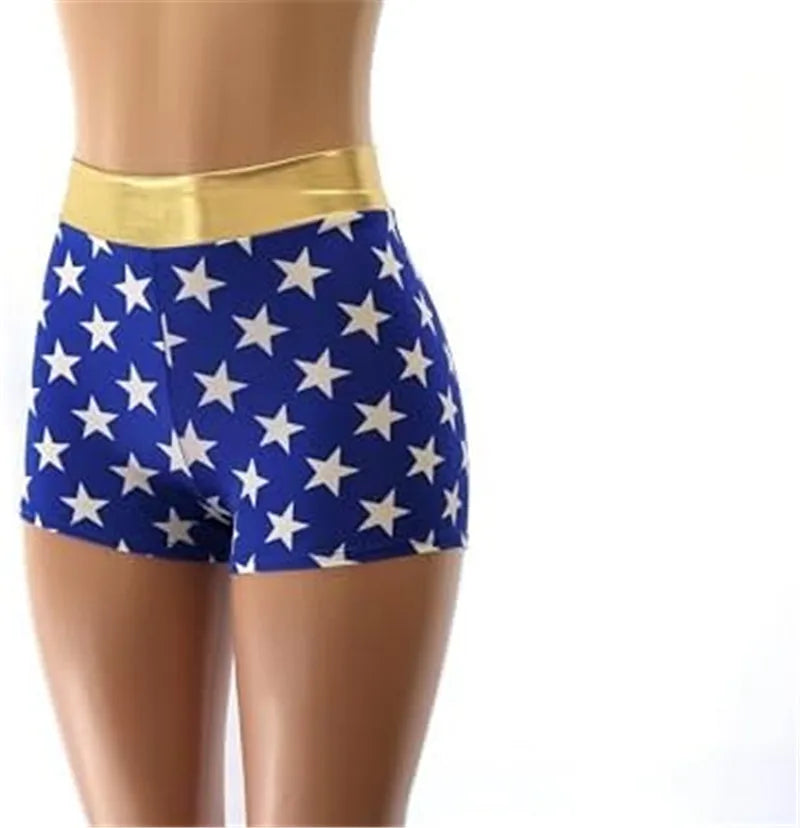 Halloween Cosplay Costume Shorts Women High Waist Gold Trim Stretchy Hot Pants Party Club Dance Fancy Dress Bottoms