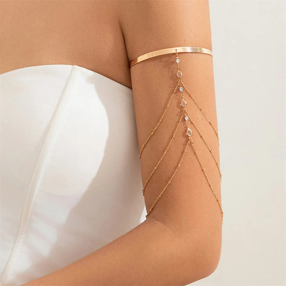 17 Styles Boho Crystal Pendant Cuff Open Bangles for Women Wed Bridal Goth Tassel Link Arm Bracelets Party Jewelry Gift