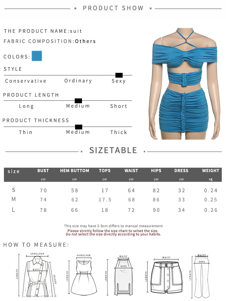 Ruched Elegant 3 Piece Set Women Beaded Halter Off Shoulder Crop Tops+Solid Vests+Mini Skirts Beach Style Party Suits