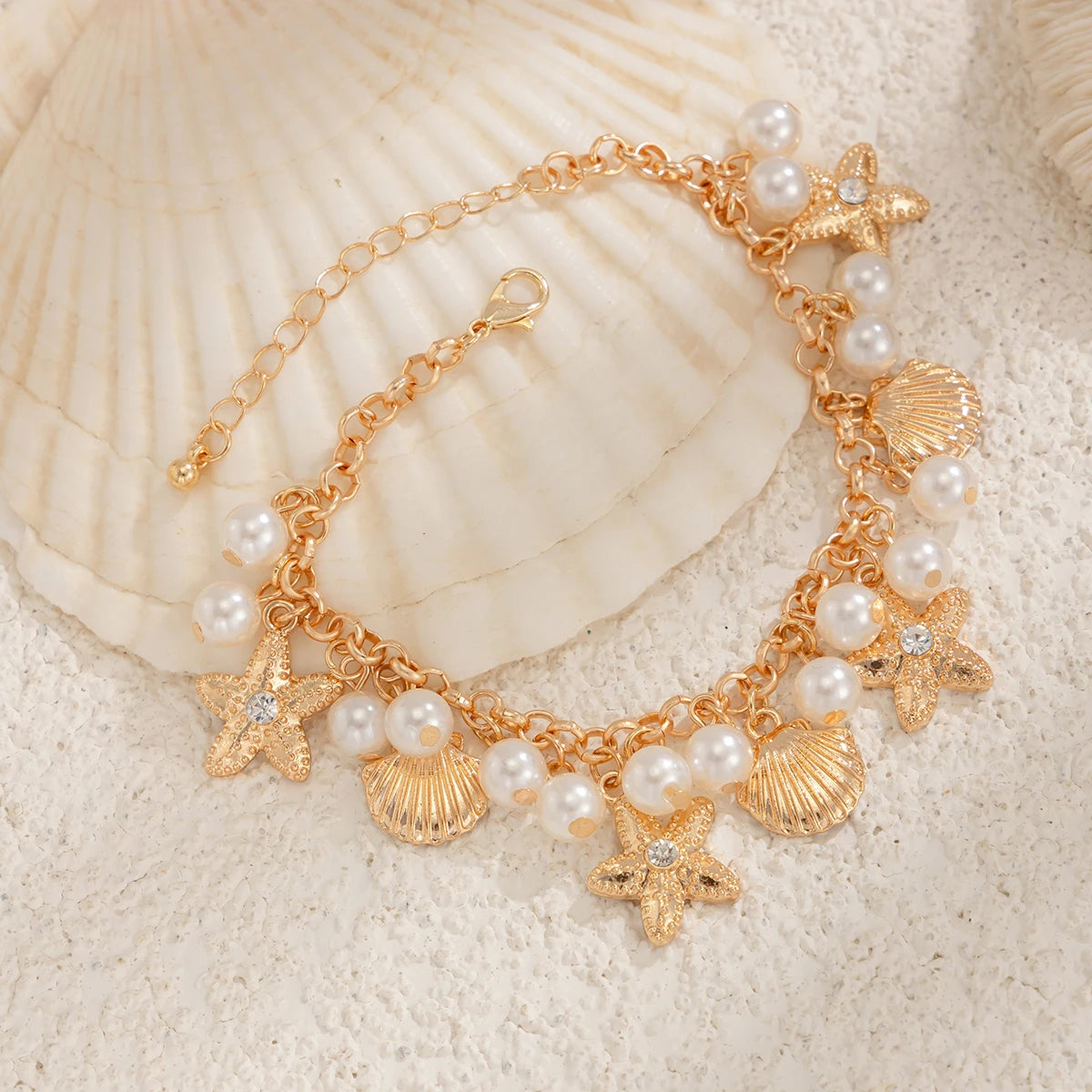 Boho Starfish Scallop Tassel Pendant Anklet for Women Summer Beach Vintage Metal Chain Barefoot Ankle on Leg Jewelry