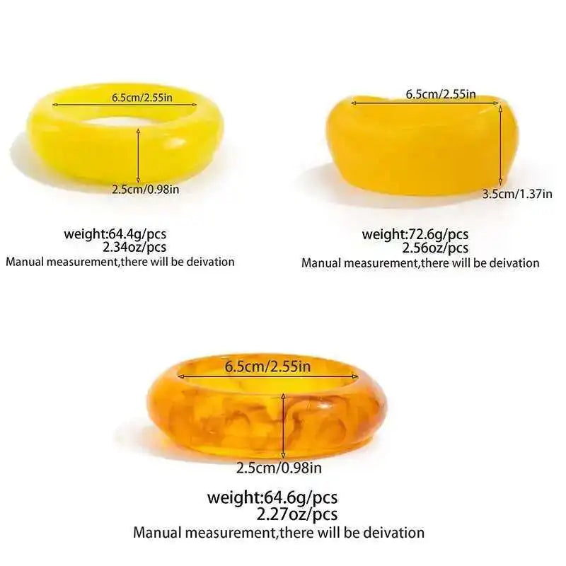 Y2K Boho Yellow Resin Acrylic Bangles for Women New Trend Vintage Geometric Irregular Bracelets Daily Party Jewelry