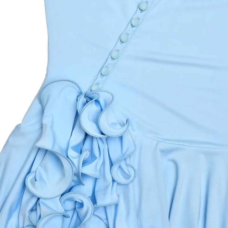 Ruffled Asymmetrical Dress Sexy Button Up Deep V Neck Backless Slit Mini Dresses for Summer