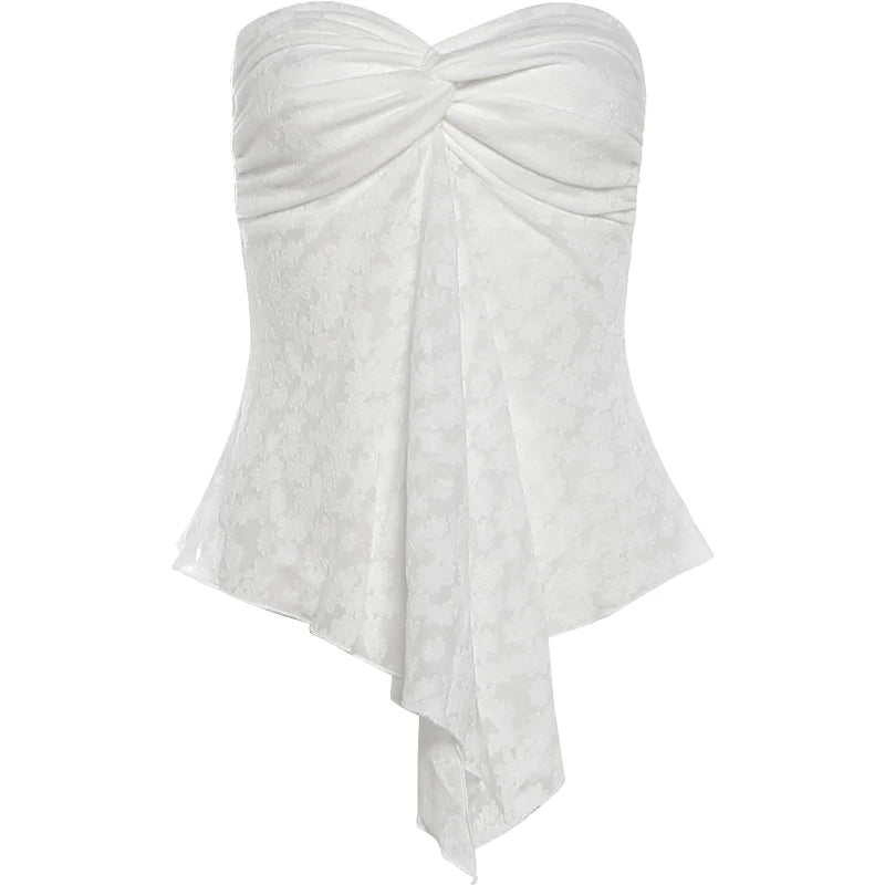 Sexy Jacquard Tank Top Women Hottie Fashion Irregular Hem See Through Ruched Stretch Elegant Trend Party Street Vest