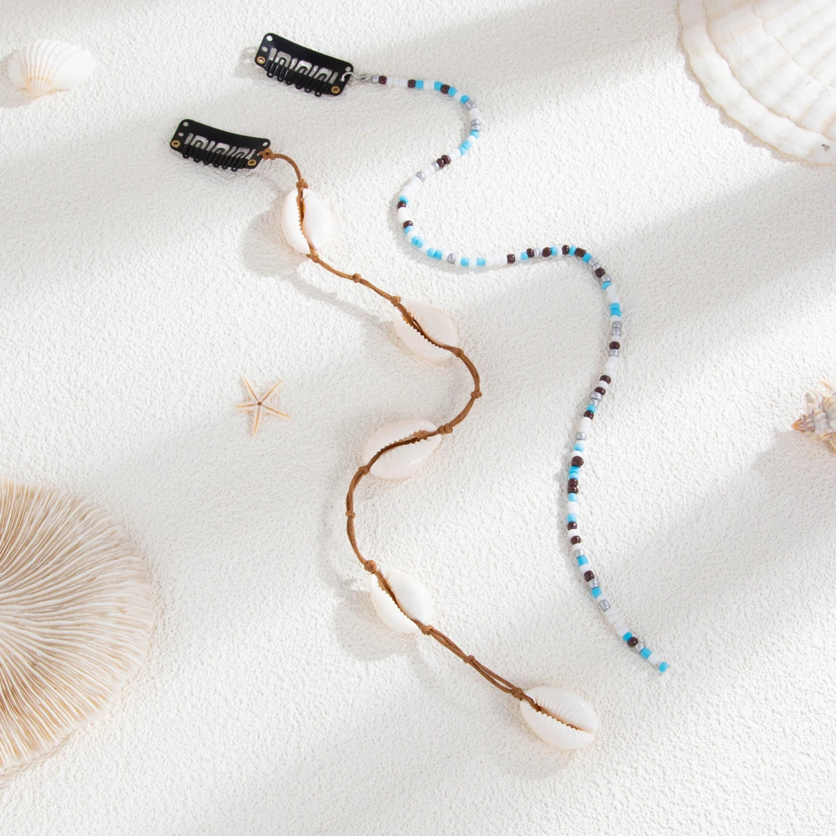 2Pcs/Set Beach Conch Long Tassel Chain Headdress Hair Accessories For Women Trendy Rice Beads Pendant Hairwear Jewelry