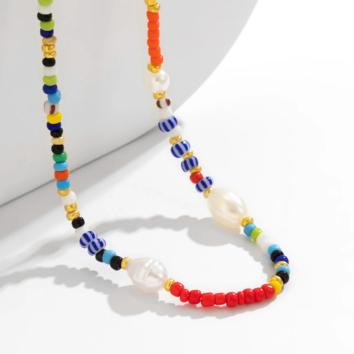 Cute Hip Hop Colorful Rice Beads Short Chokers Necklaces for Women Sweet Bohemian Imitation Pearl Neck Chain Girls Party Jewelry
