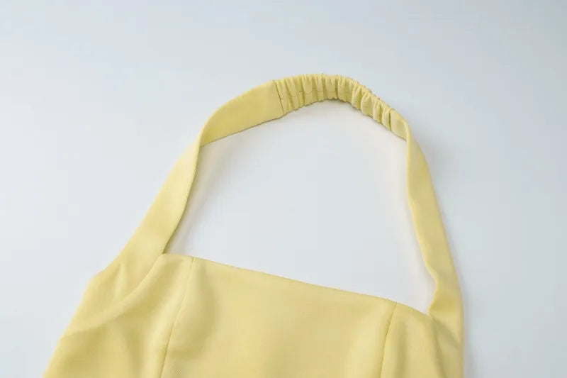 Halter Backless Long Dresses for Summer French Style Elegant Yellow Dress Woman Clothes