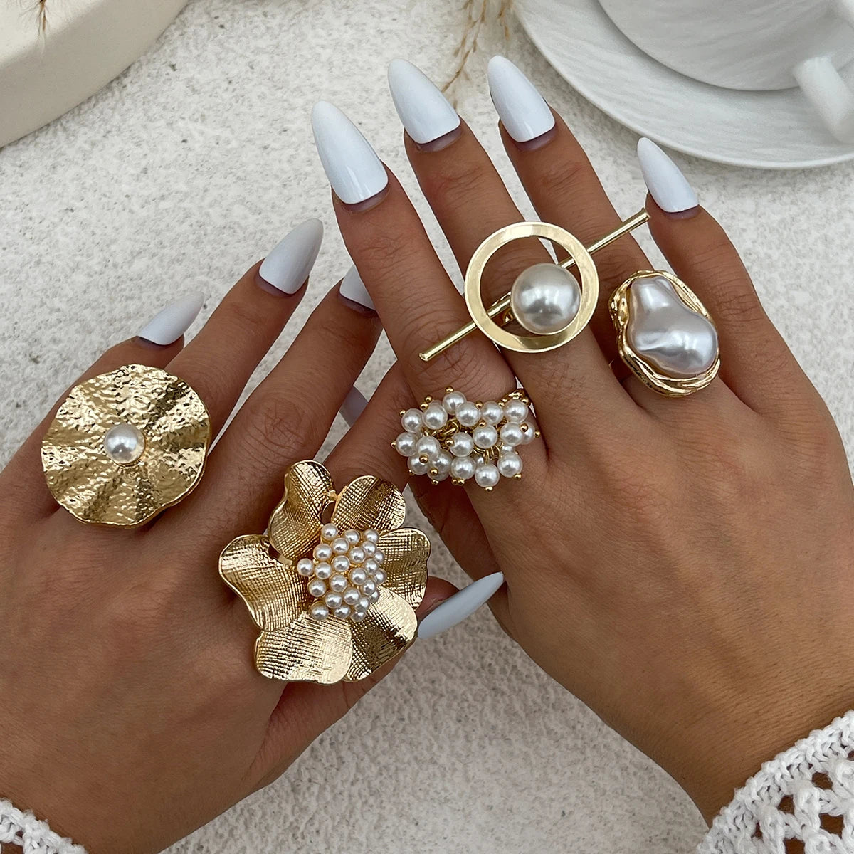 20 Styles Boho Unique Gold Color Petal Flower Rings for Women Punk Geometric Adjustable Rings Couple New Year Jewelry