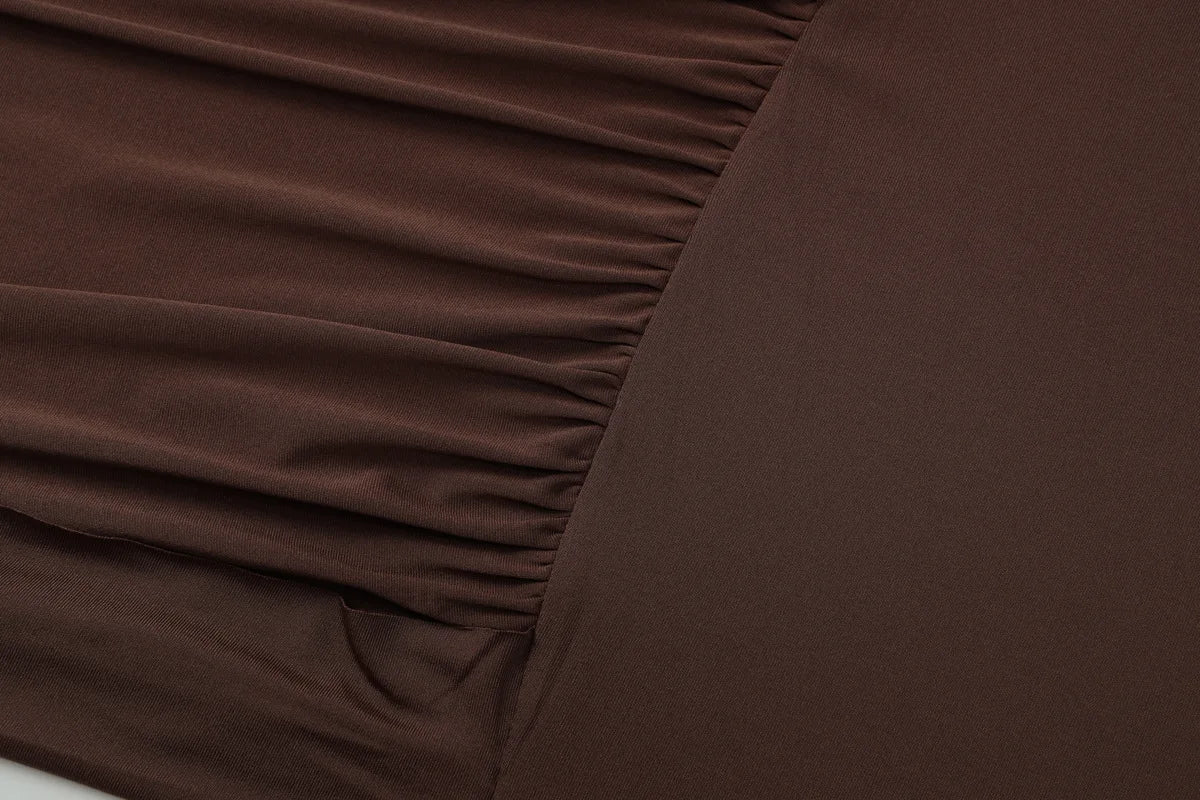 Long Sleeve Draped Short Dresses Fall Woman Clothes Fashion Sexy Brown Birthday Dress