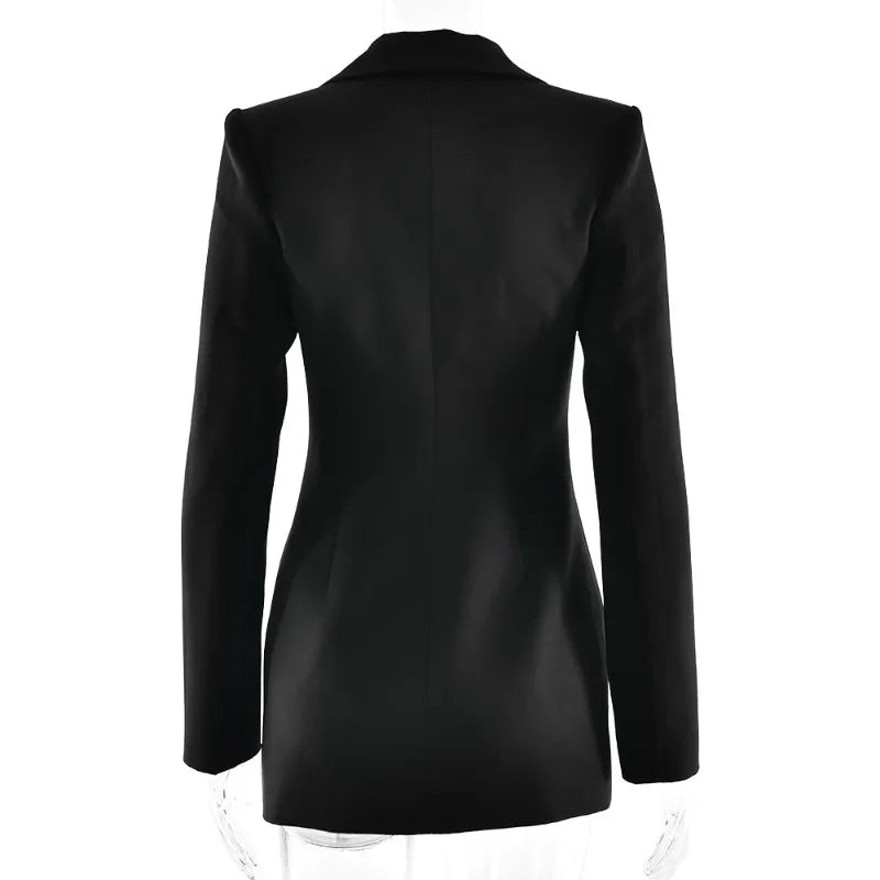 Black Single-breasted Blazer Dress Elegant Deep V Neck Long Sleeve Mini Dresses for Woman Clothes