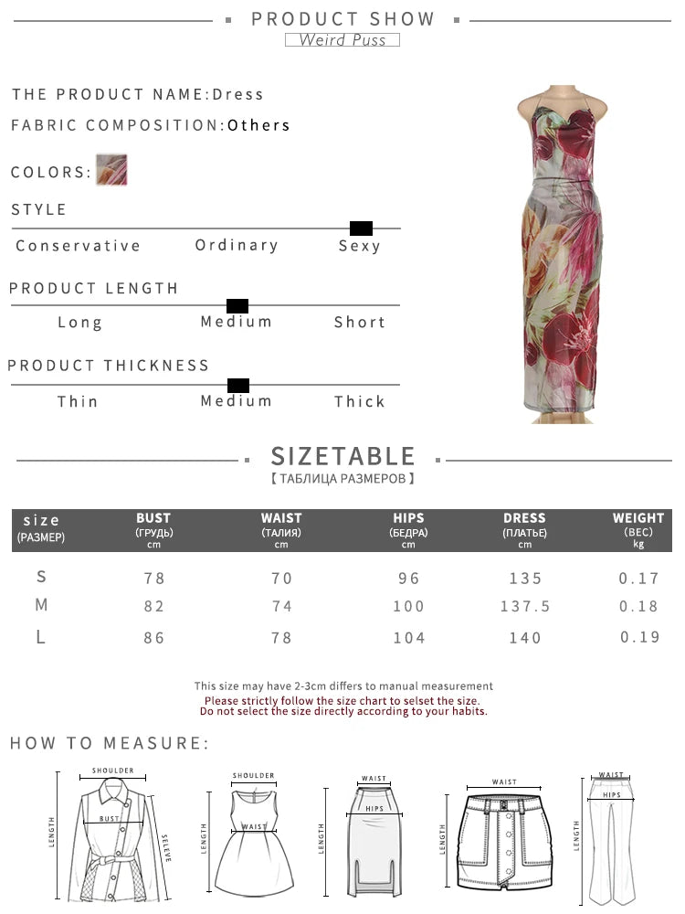 Floral Print Dress Women Bead Chain Halter Swing Collar Backless Vacation Fashion Beach Party Elegant Long Bodycon