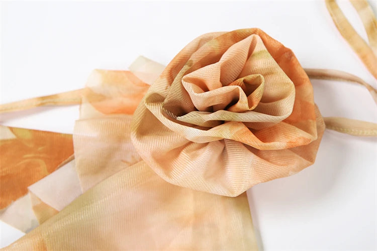 Tie-Dye Fashion Maxi Dress Women Applique Lace-Up Halter Ruffles Tassel Vacation Beach Party Ruched Elegant Vestidos