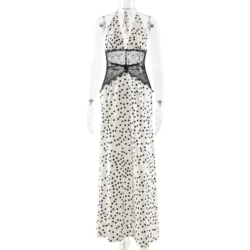 Lace and Satin Polka Dot Party Dresses for Woman Elegant Deep V Neck Backless Maxi Dress Summer 2026