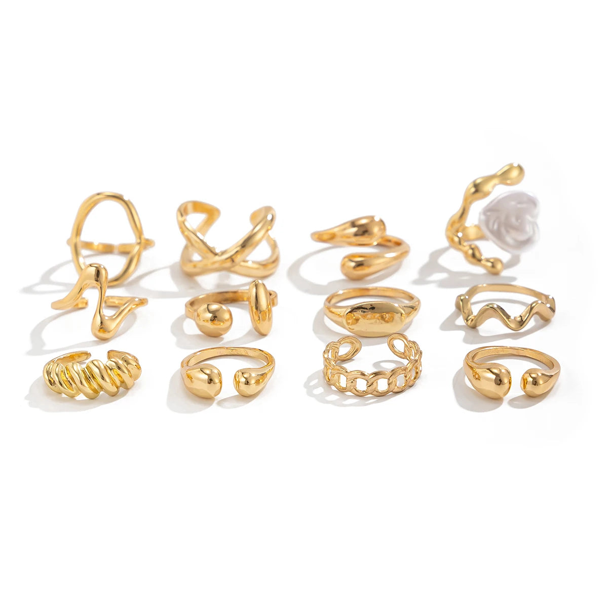 12Pcs/Set Vintage Metal Water Drop Open Ring for Women Trend 2025 Creative Geometric Ring Engagement Daily Jewelry Gift