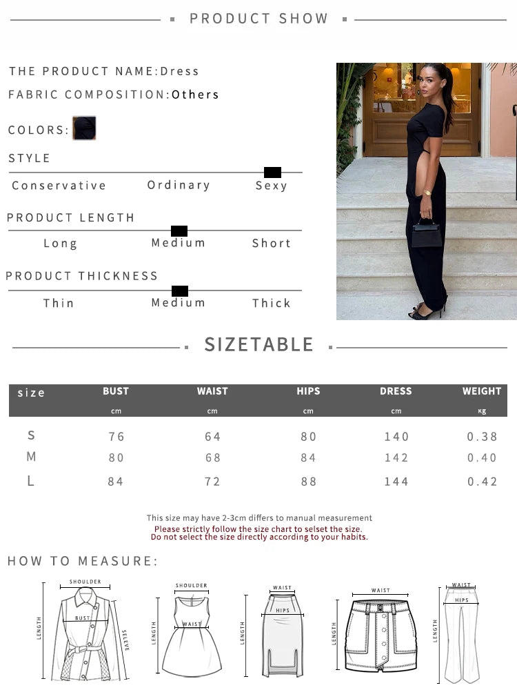 Sexy Backless Long Dress Woman Summer Trend o-Neck Short Sleeve Side Hollow Design Vacation Elegant Style Design