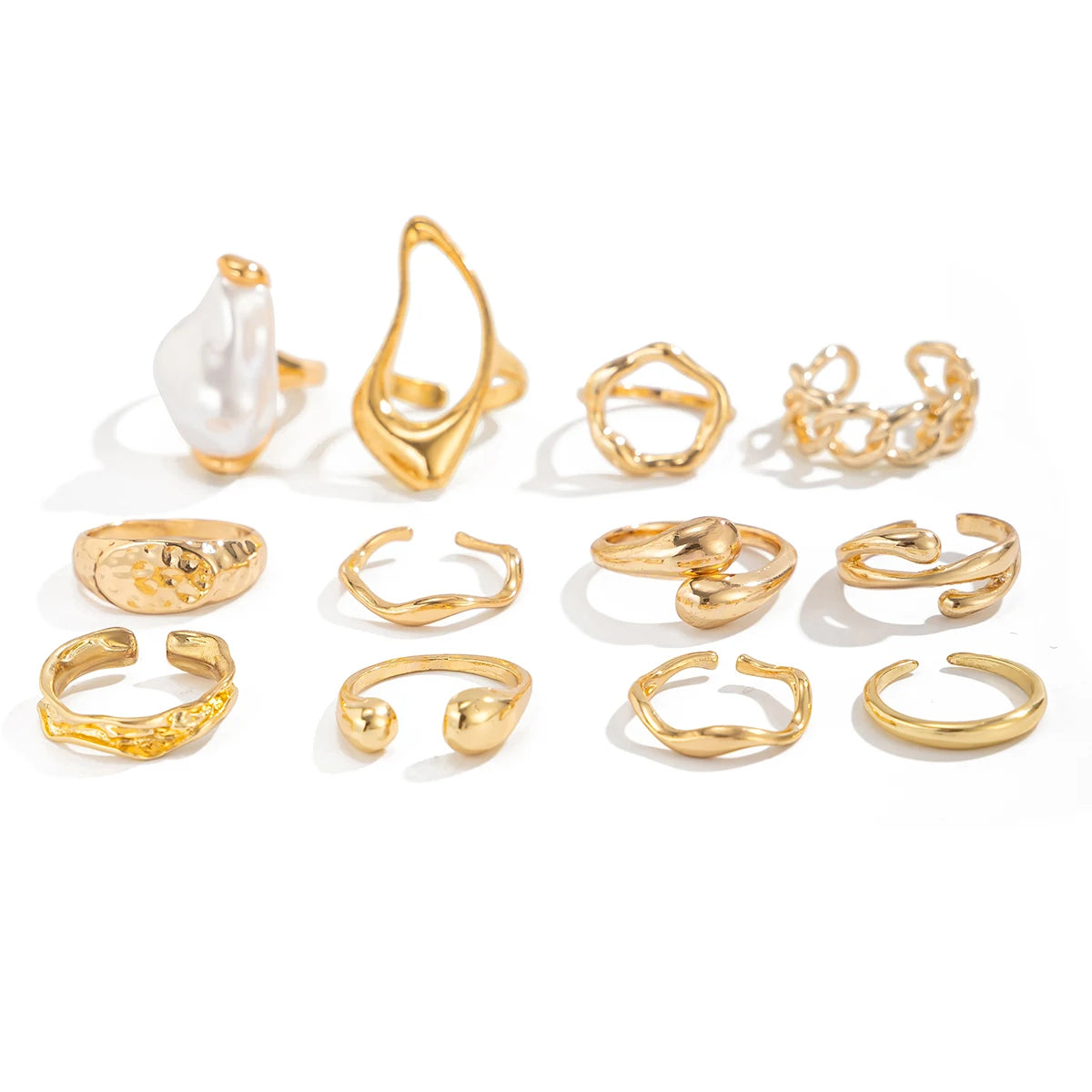 12Pcs/Set Vintage Imitation Pearl Water Drop Open Rings for Women Goth Irregular Geometric Ring Wedding Finger Jewelry