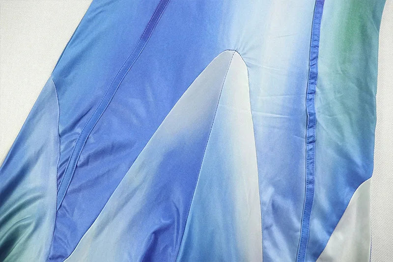 Gradient Print Dress Women Turtleneck Sleeveless Ruched Ruffles Elegant Robe Midnight Banquet Party Hipster Vestidos