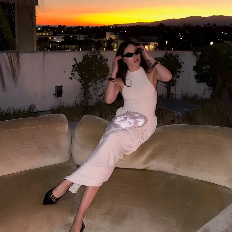 Elegant White Party Dresses Woman 2025 Beautiful Ladies Sleeveless Irregular Pleated Long Dresses