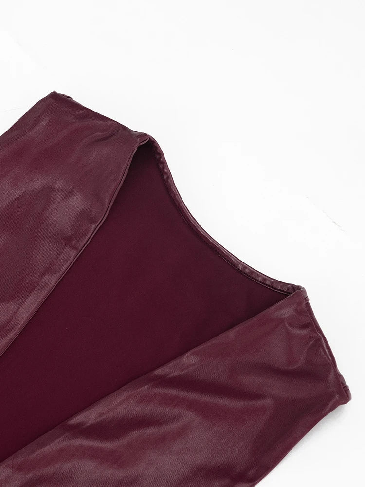 Wild Deep V-Neck Leather Dress Women Trend Bandages Patchwork Irregular Hem Sleeveless Fashion Party Club Bodycon
