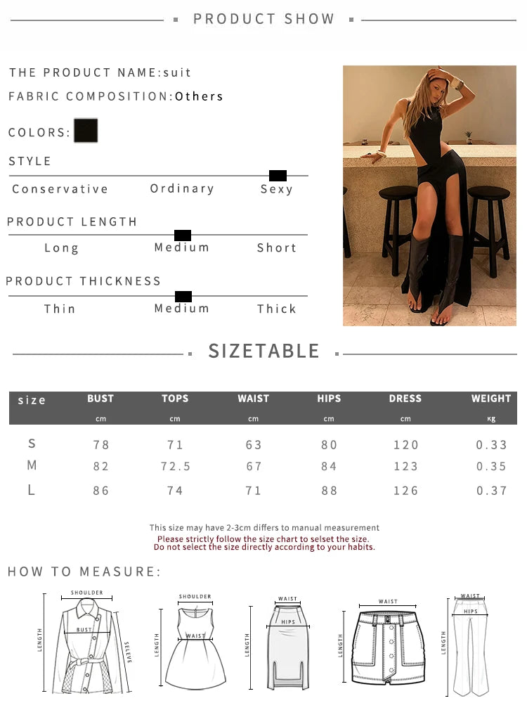 Hottie Female Sexy Fashion 2 Piece Set o-Neck Sleeveless Skinny Bodysuits+High Splits Long Skirts Midnight Party Clubwear