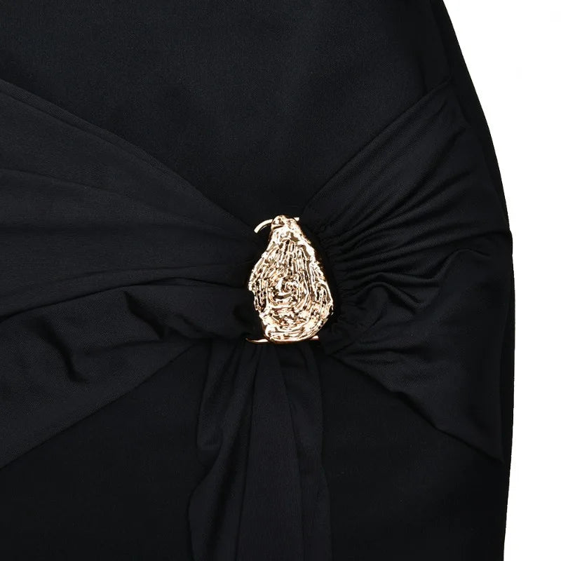 Half Sleeve Draped Short Dresses for Woman Clothing White Black Sheath Dresses Elegance