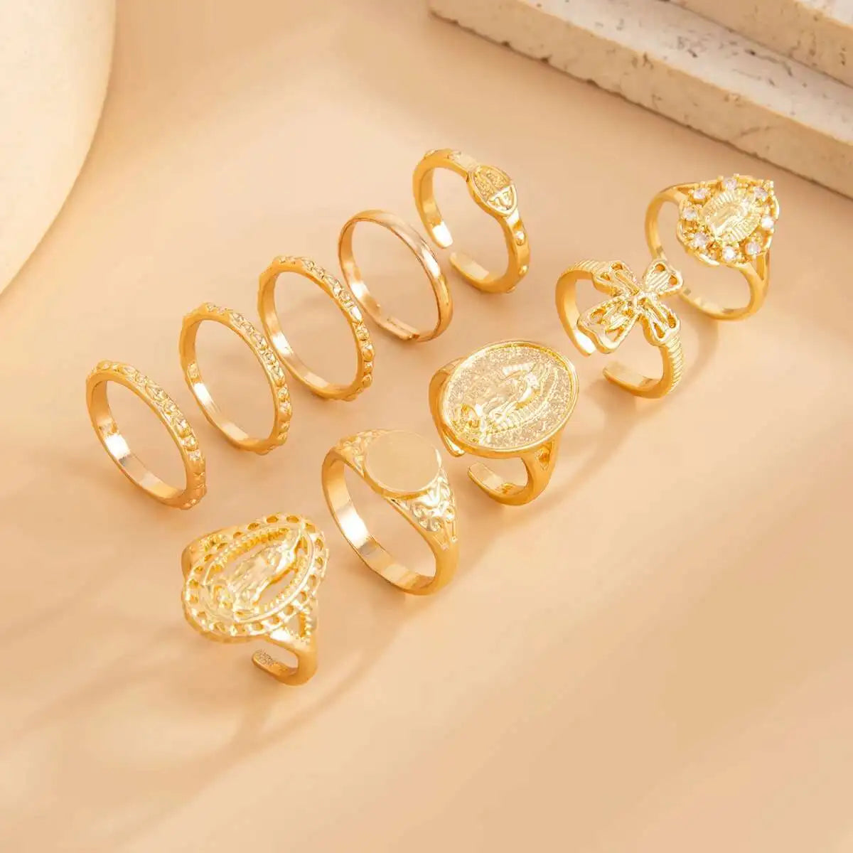 10Pcs/Set Exquisite Elegant Irregular Geometry Finger Rings Women Creative Romantic Wedding Banquet Jewelry Accessories