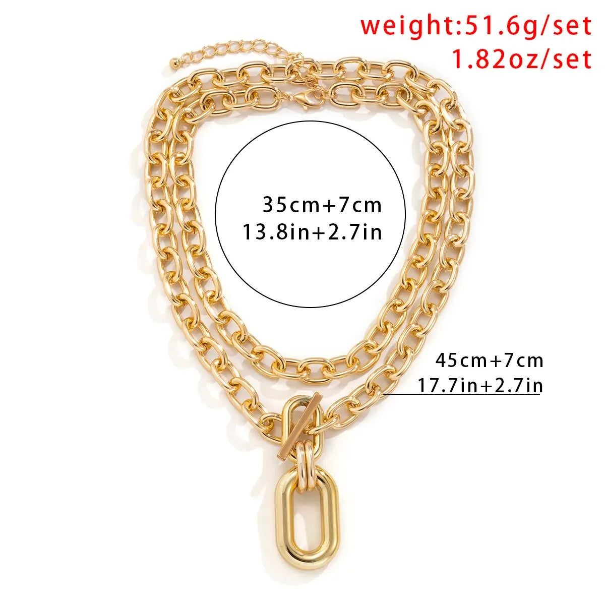 2Pcs Exaggerated Chunky Chain CCB OT Buckle Pendand Choker Necklace for Women Heavy Metal Link Jewelry Accessories Steampunk Men