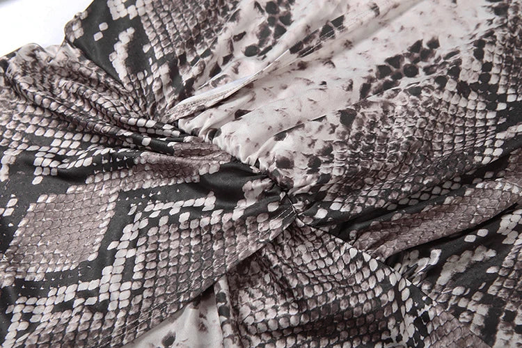 Deep V-Neck Dress Women Hipster Snake Pattern Split Sexy Lapel Elegant Street Midnight Clubwear Stretch Slim Long Bodycon