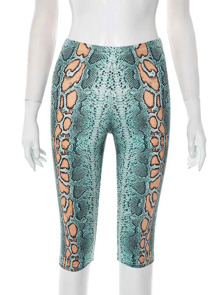 Serpentine Patchwork Shorts Women Summer Trend Elastic Waist Skinny Peach Buttocks Street Fashion Wild Style Bottoms