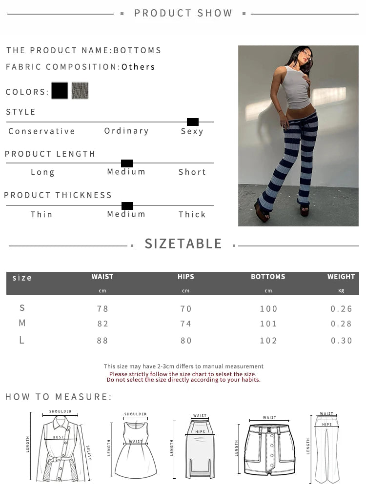 Autumn Trend Long Pants Woman Stripe Patchwork Crochet Shirring Elastic High Waist Skinny Peach Hip Street Style Bottoms