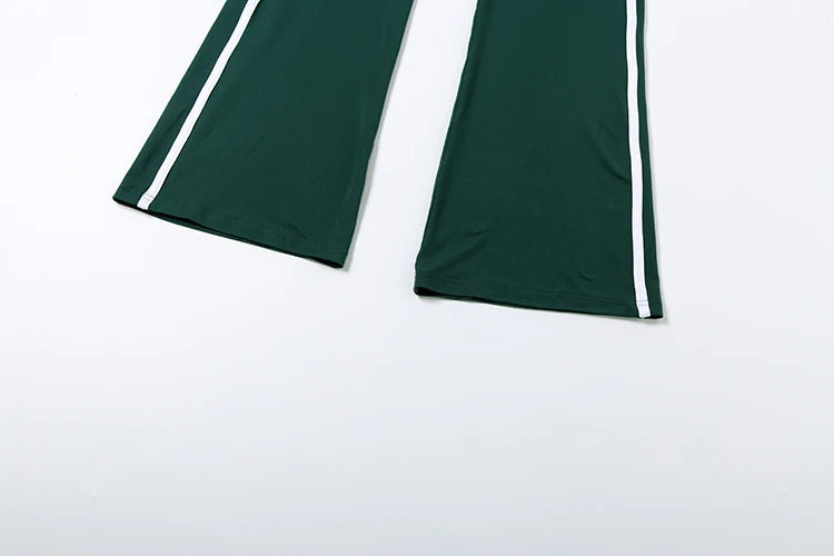 Sporty Simple Contrast Patchwork 2 Piece Set Woman V-Neck Full Sleeve Tops+Skinny Long Pants Casual Style Classic Outfits