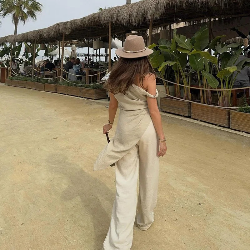 Twisted One Shoulder Asymmetrical Tops Ladies Elegant Fashion Sleeveless Long Shirts & Blouses Summer