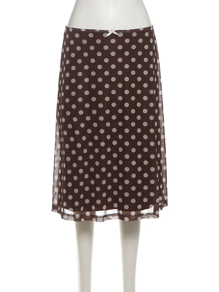 Polka Dot Print 3-Piece Set Women Scarf+V-Neck Camisole+Irregular Mid Skirts Matching High Street Sweet Elegant Suit