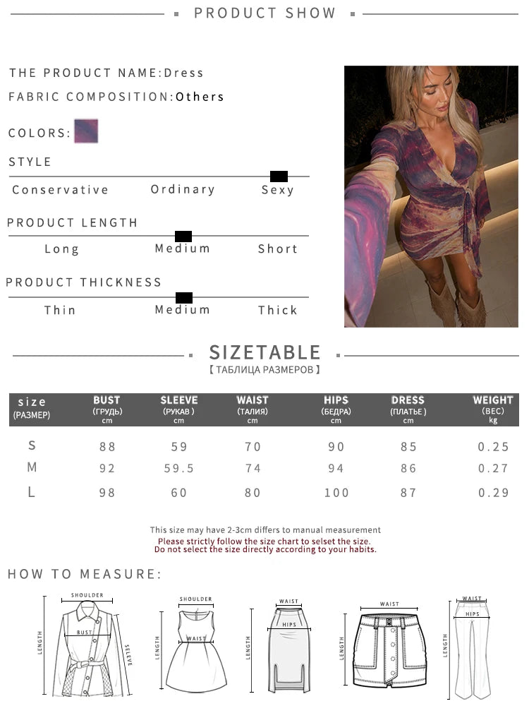 Contrast Patchwork Print Dress Woman V-Neck Full Sleeve Tassel Decoration Midnight Club Party Fashion Mini Bodycon
