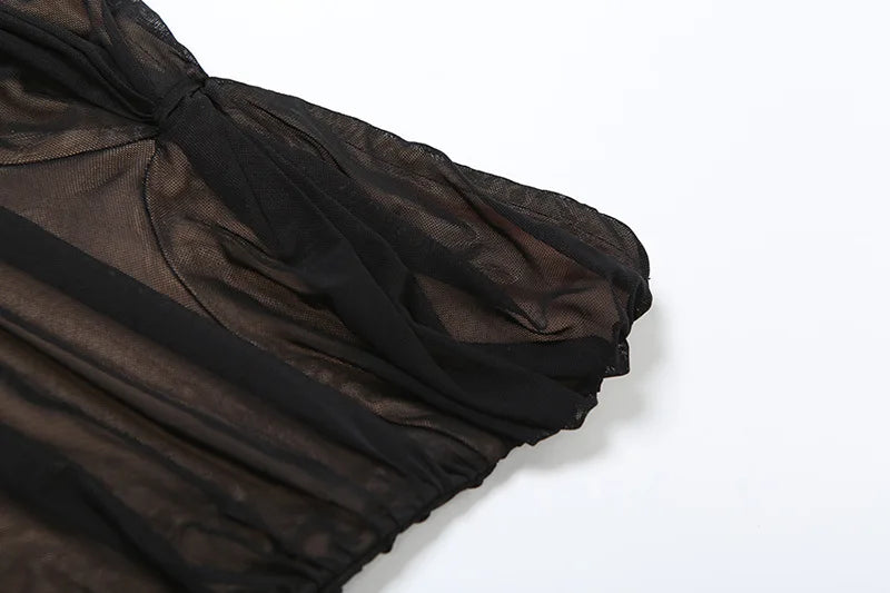 Black Mesh Ruched Strapless Mini Dresses Sexy Night Club Dress Women Summer Beach Vacation Outfits