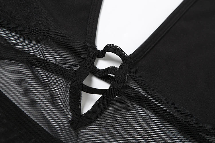 Sexy See Through Bodysuit Women Hollow v-Neck Patchwork Button Halter Backless Midnight Stretch Summer Body Topss