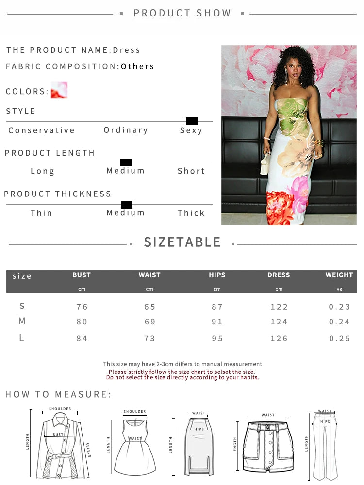 Colorful Flowers Dress Women Y2K Sexy Strapless Tight Stretch Summer Hipster Trend Midnight Clubwear Skinny Vestidos