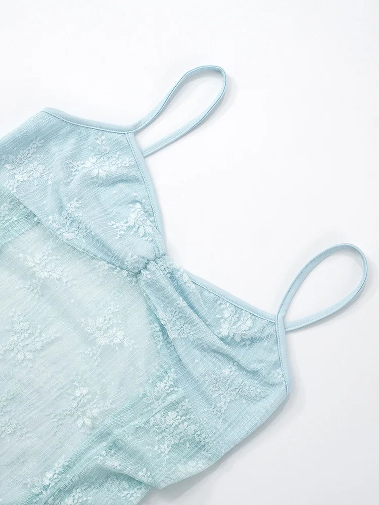 See Through Lace Bodysuit Spliced Fishtail Dress Sexy Summer Party Solid Long Dresses Elegant Woman 2025