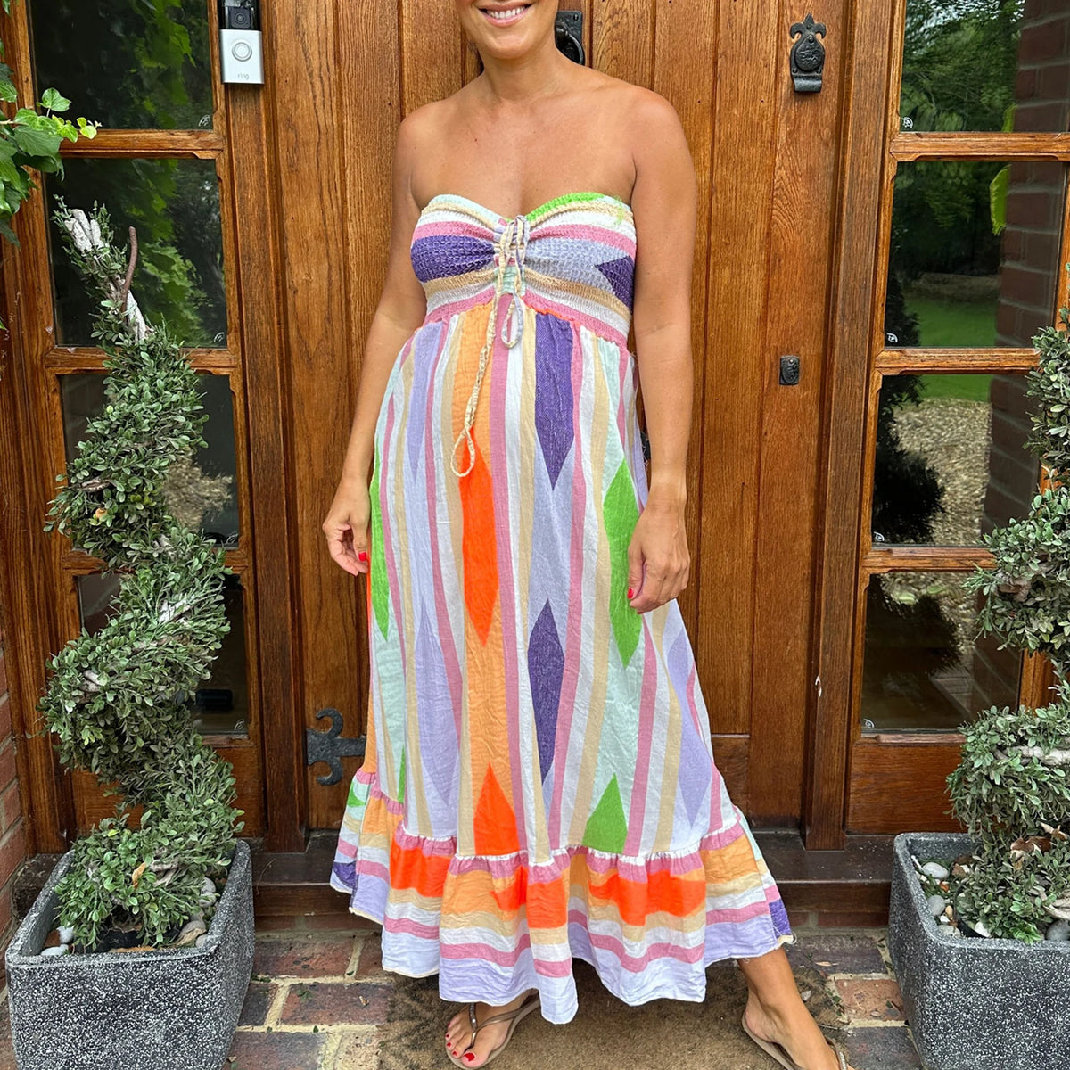 Women's Strapless Long Dress Y2K Vintage Bohemian Sleeveless Drawstring Loose Tube Dress Summer Beach Sun Dress