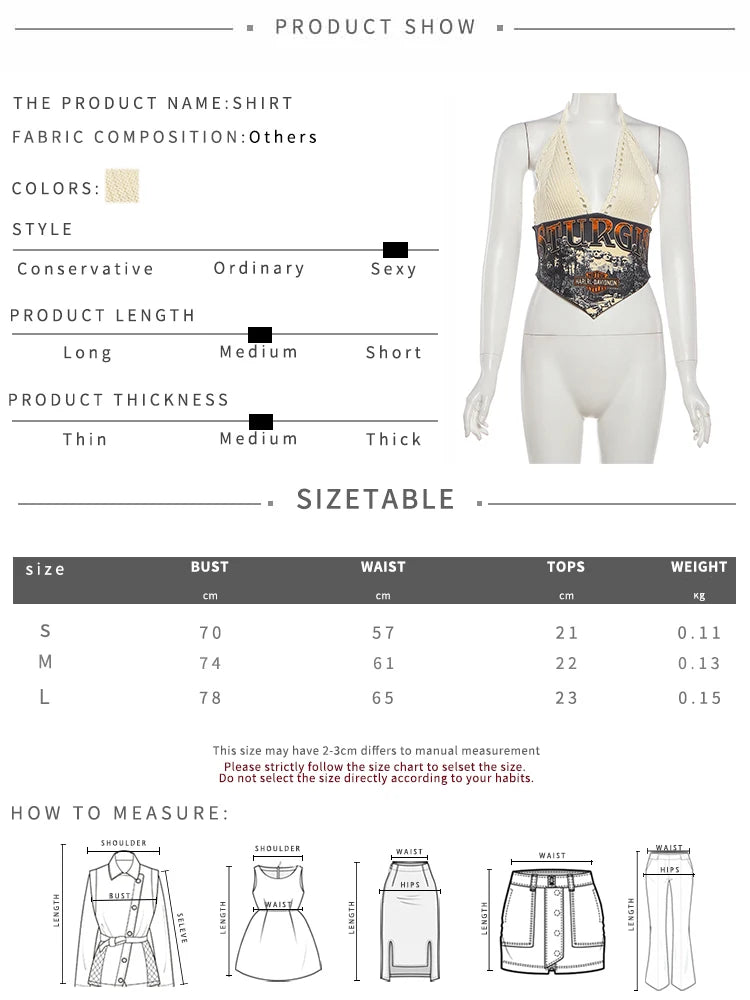 Fashion Knit Patchwork Vest Women Art Print v-Neck Halter Bandage Backless Hottie Midnight Music Festival Summer Clubwear