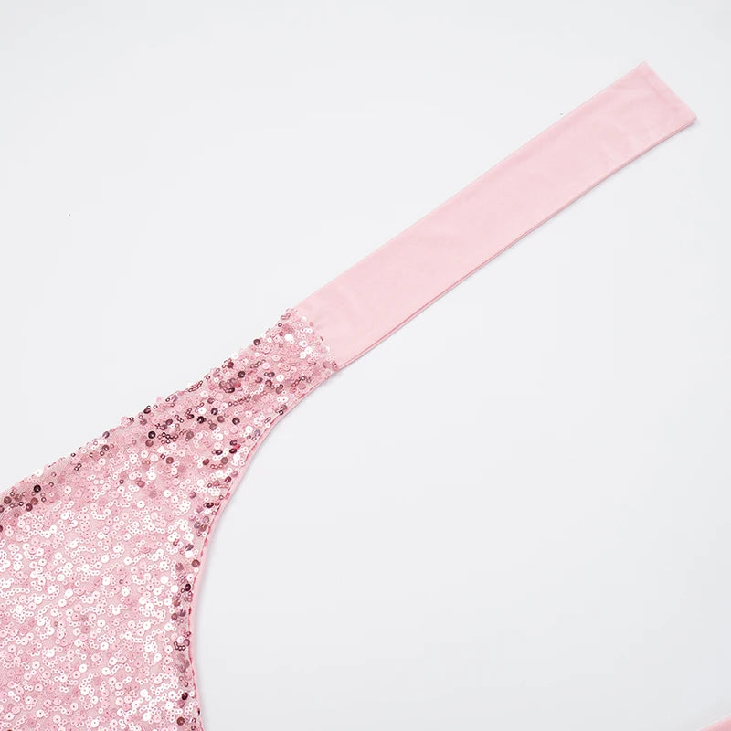 Sequins 2 Piece Set Women Y2K Hipster Halter Bandage Swing Collar Tank Tops+Shorts Matching Street Skinny Outfits