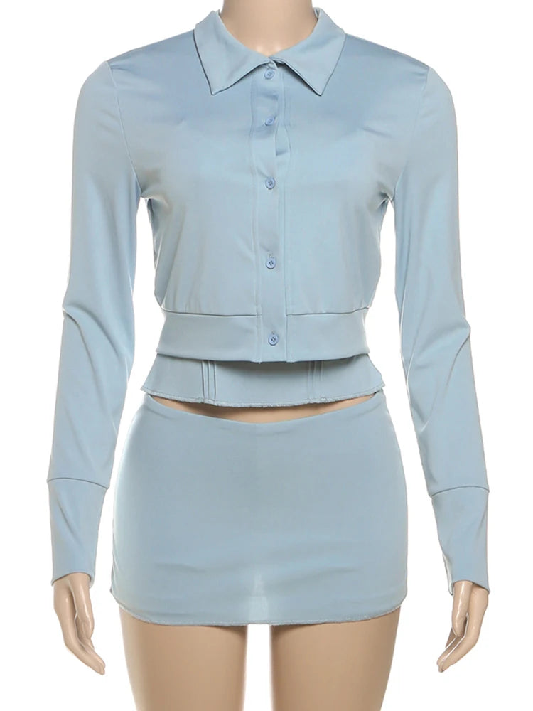 Simple Women Tracksuit 3-Piece Set Casual Street Single Button Crop Jacket+Camisole+Skirts Shorts Matching Outfits