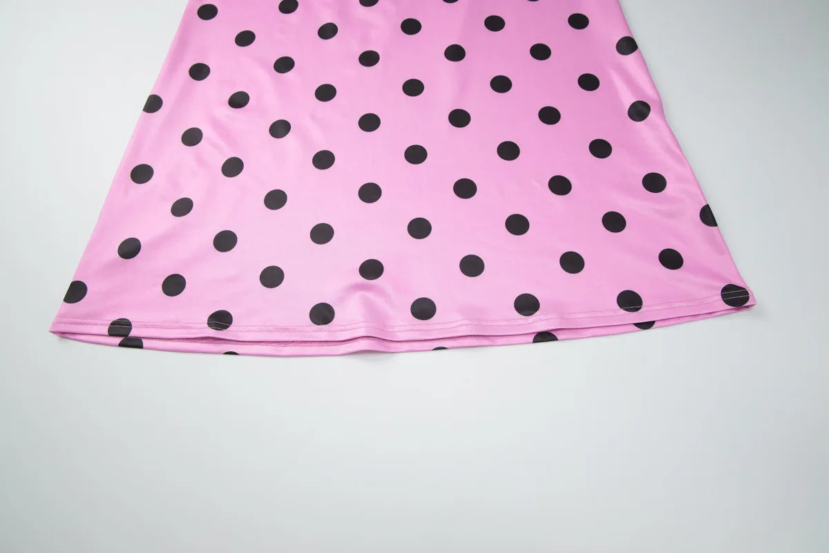 Polka Dot Print Pink Summer Dresses 2026 Sexy Lace Up Backless Maxi Dress Women' S Clothes