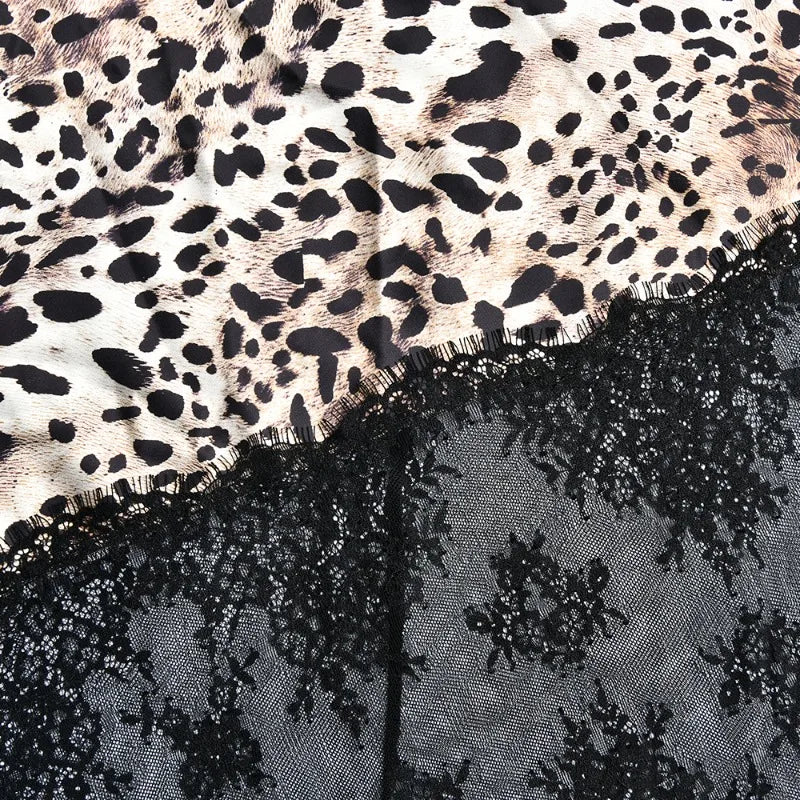 Leopard Print Satin Lace Patchwork Evening Dresses 2026 Sexy Elegant Halter Backless Maxi Dress