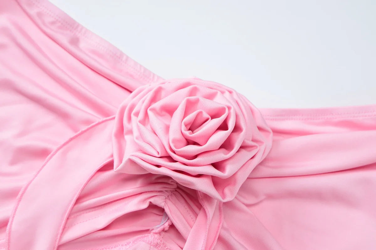 2 Piece Flower-applique Tube Top Split Long Skirt Sets Sexy Summer Outfits Women Beach Vacation Dresses