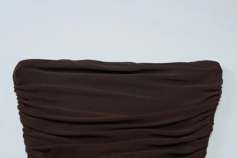 Elegant Long Dresses Summer 2025 See Through Mesh Patchwork Strapless Pleated Dress Party Night Elegant