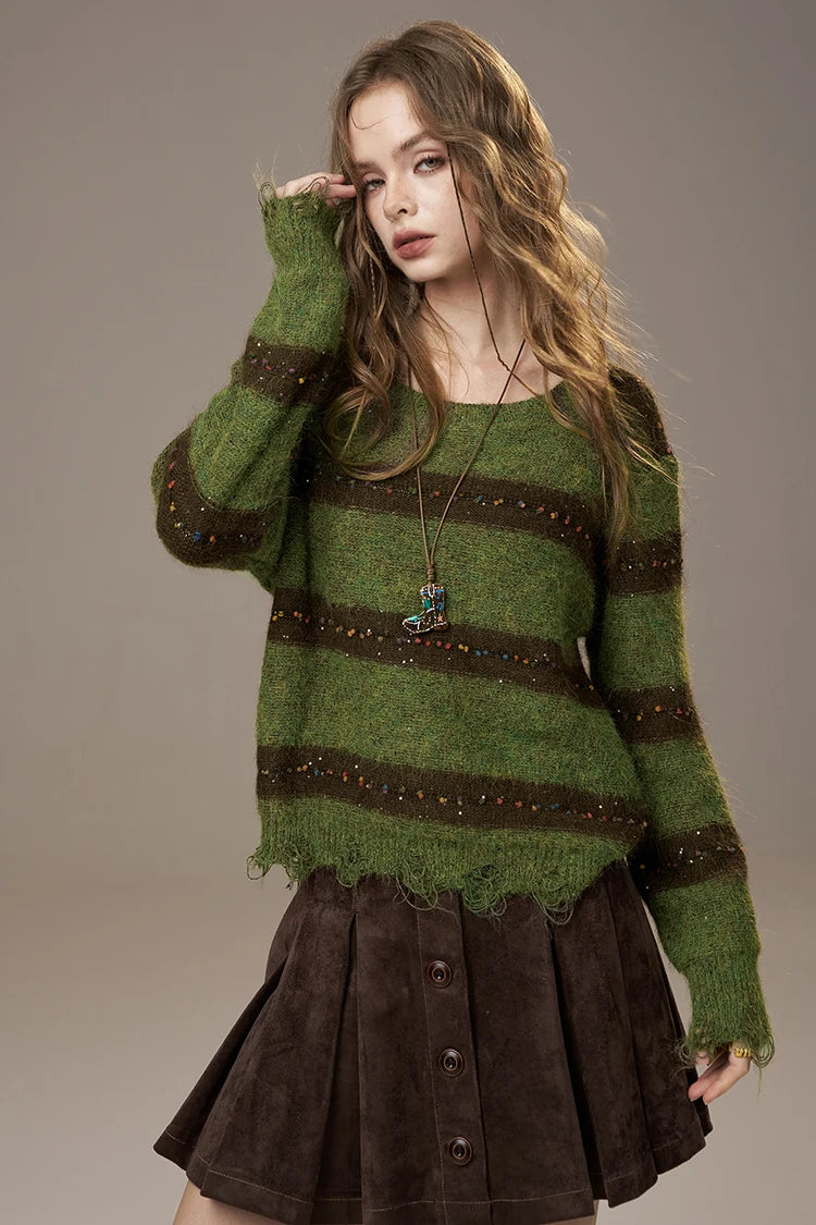 Cute Casual Knit Color Accent V Neck Loose Cardigan Sweater for Women